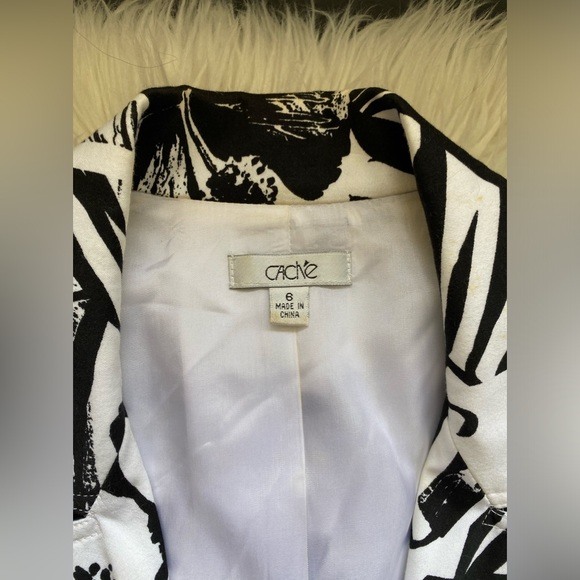 CACHE Black/ White Floral Print Jacket Blazer Sz 6-Sm/Md - Picture 5 of 7